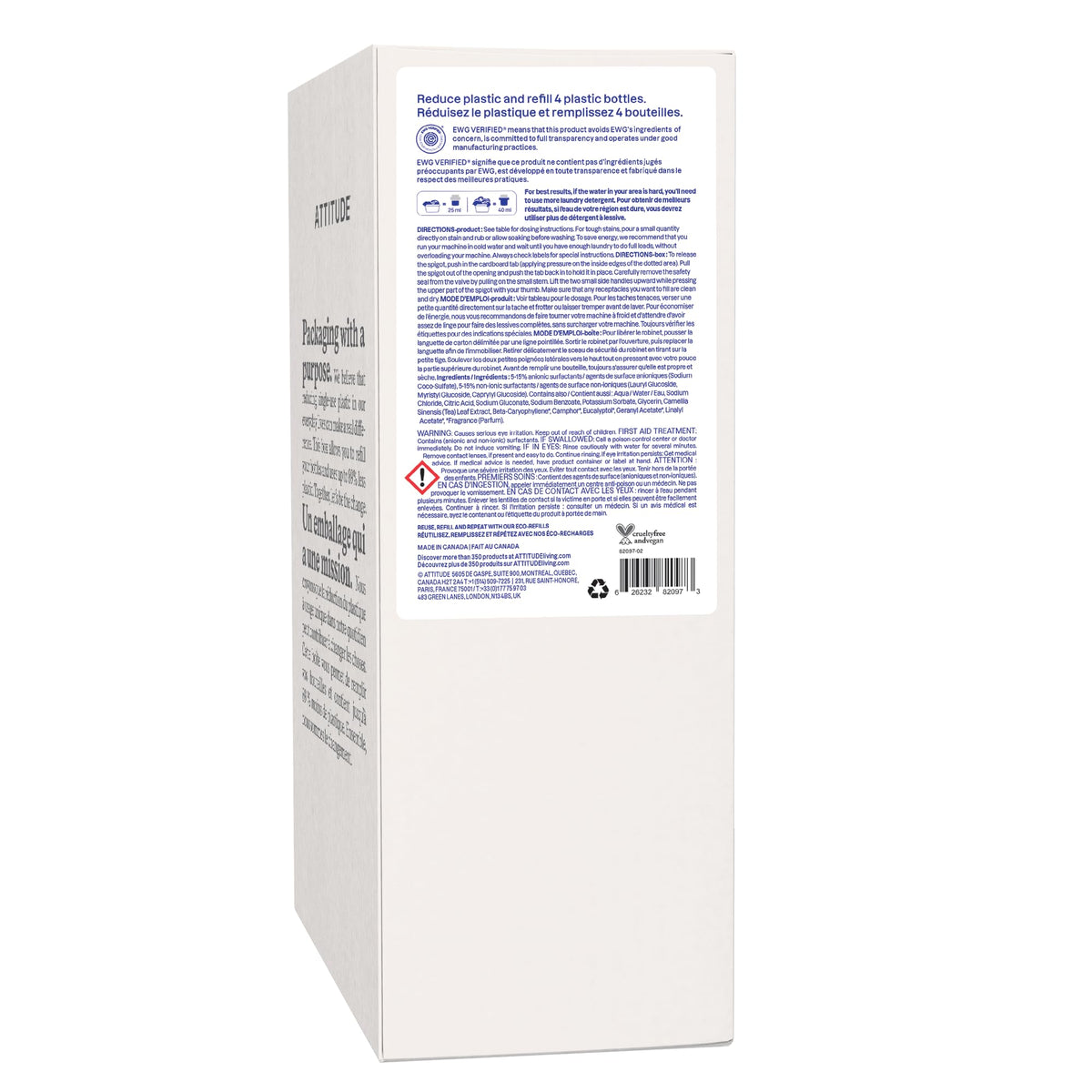ATTITUDE Laundry Detergent Refill, Lavender, 160 Loads, 4 Liters