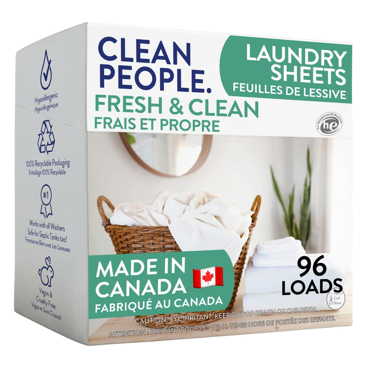 Clean People Laundry Detergent Sheets, Fresh Scent, 96 Pack