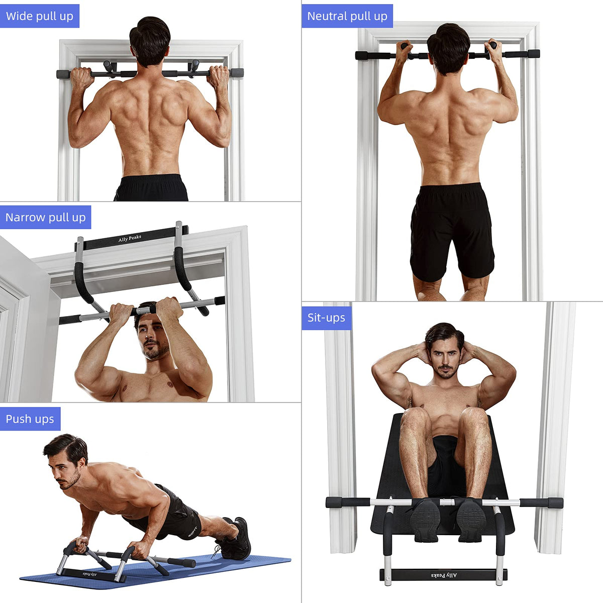 Ally Peaks Heavy-Duty Doorway Pull-Up Bar, Silver