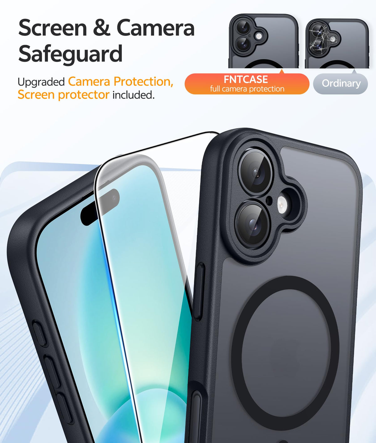 FNTCASE Magnetic Translucent Matte Case for iPhone 16, Black
