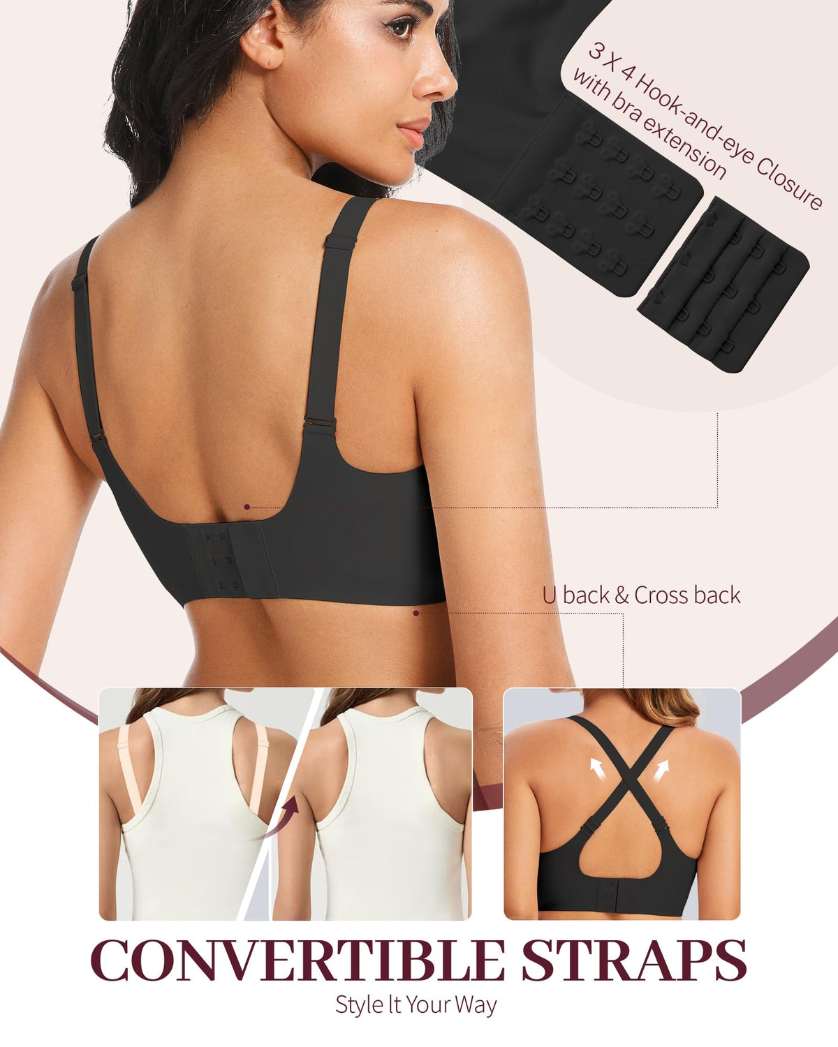 Gailife Seamless Wireless Jelly Bra, Full Coverage, Black, L