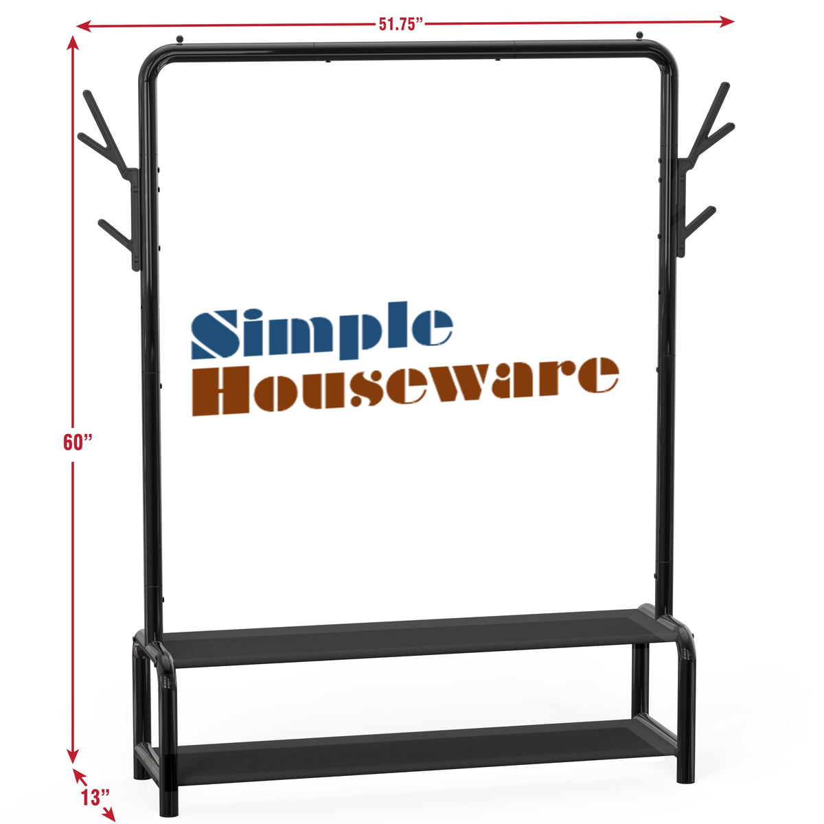 Simple Houseware Garment Rack with Storage Shelves, 52 in, Black