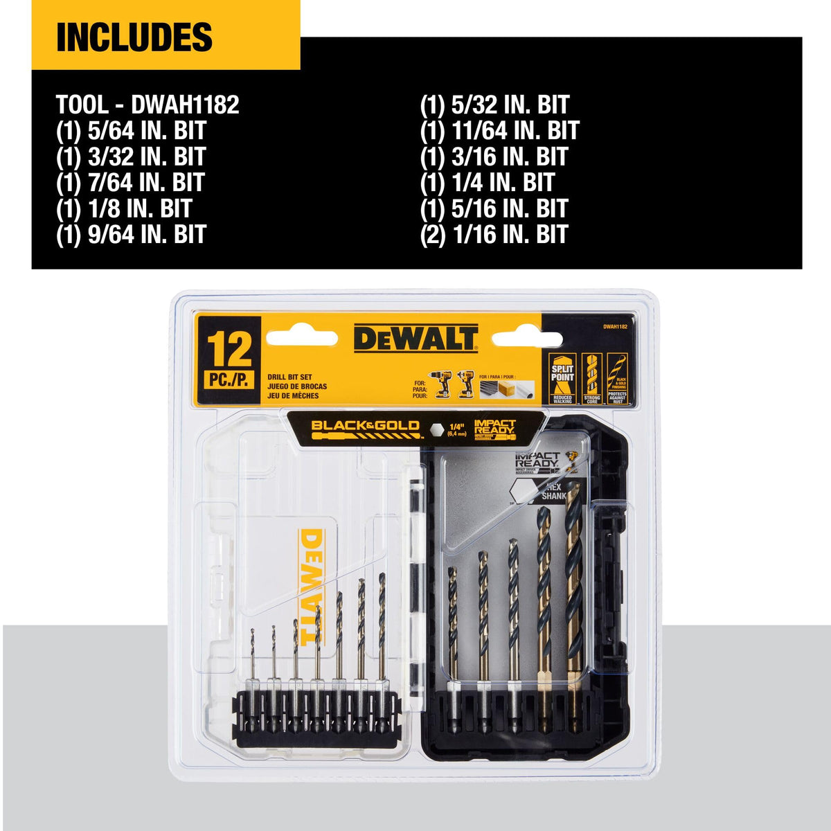 DEWALT 12 Pc Black and Gold Drill Bit Set, DWAH1182