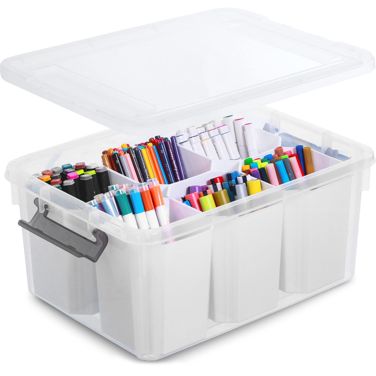 Citylife 17 QT Plastic Storage Bins with 6 Detachable Inserts, Clear