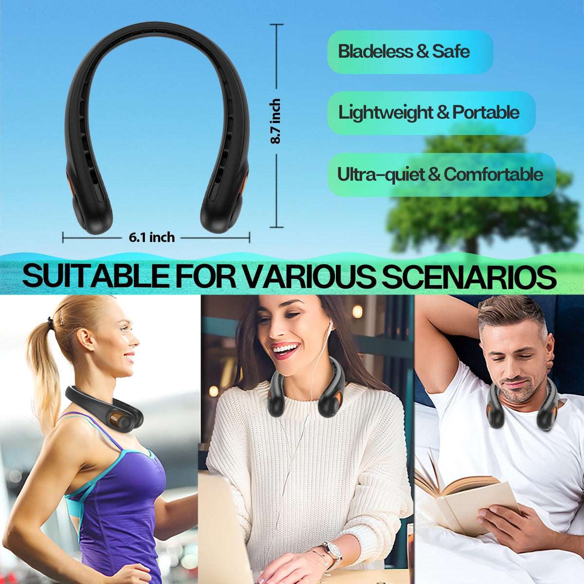 Portable Neck Fan with LED Display & 360° Cooling Airflow