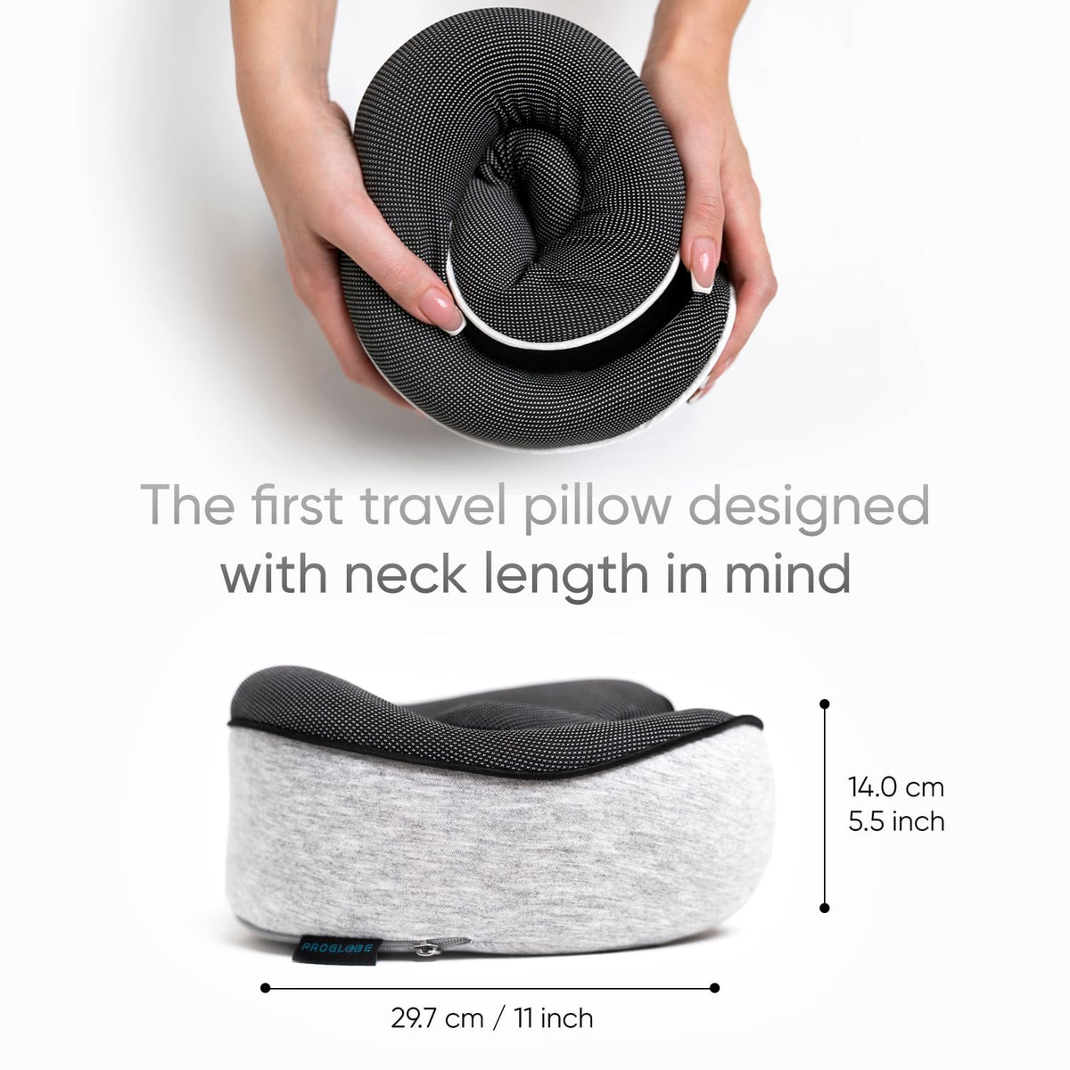 Proglobe Memory Foam Neck Pillow Travel Kit, Grey