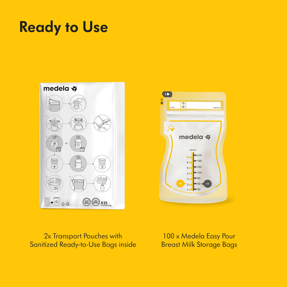 Medela Easy Pour Breast Milk Storage Bags, 210 ml, 100 Count