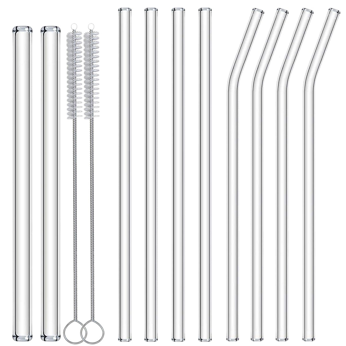 Nafender Reusable Glass Straws, 10 Pack, with 2 Cleaning Brushes