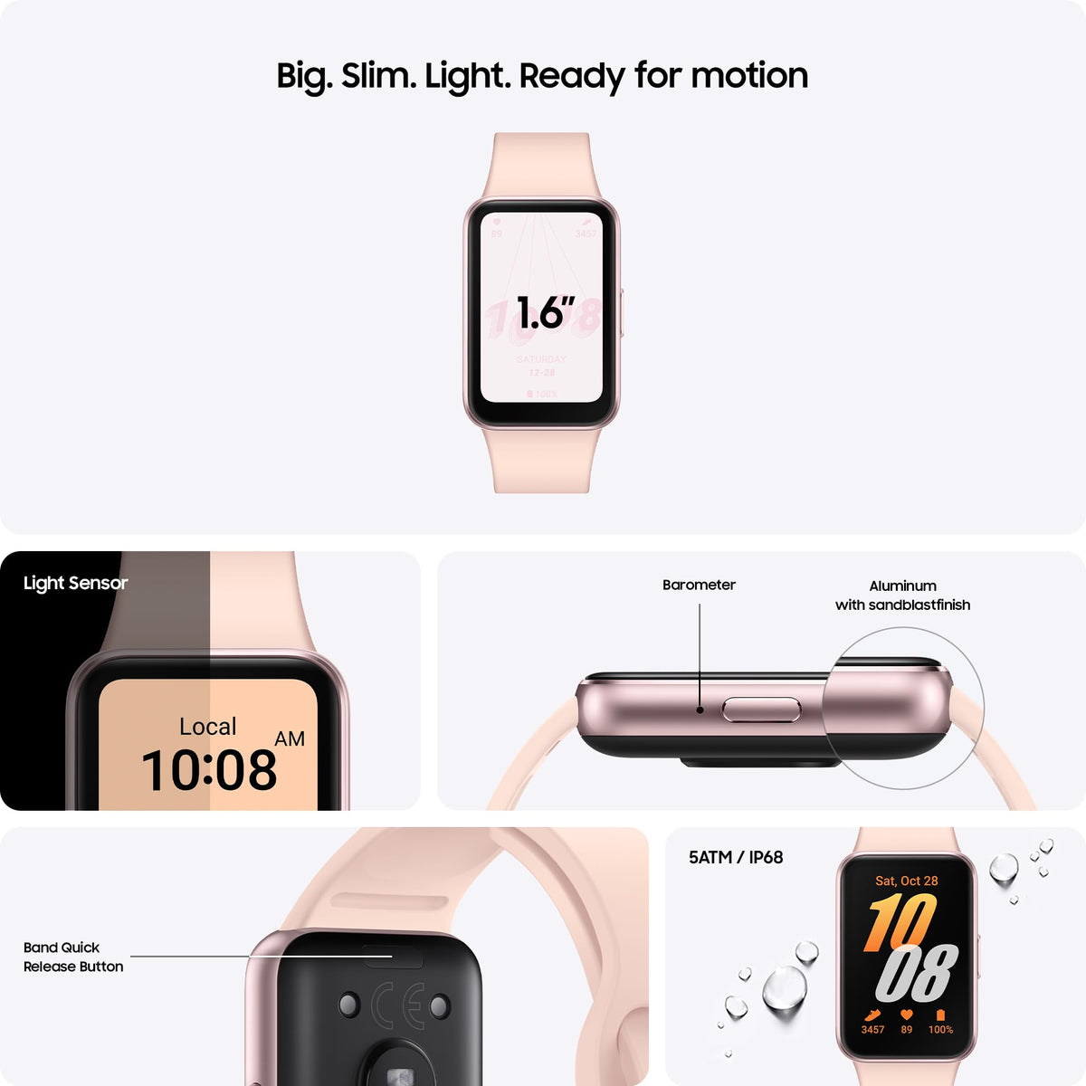 Samsung Galaxy Fit3 Fitness Tracker, 1.6" AMOLED, Pink Gold