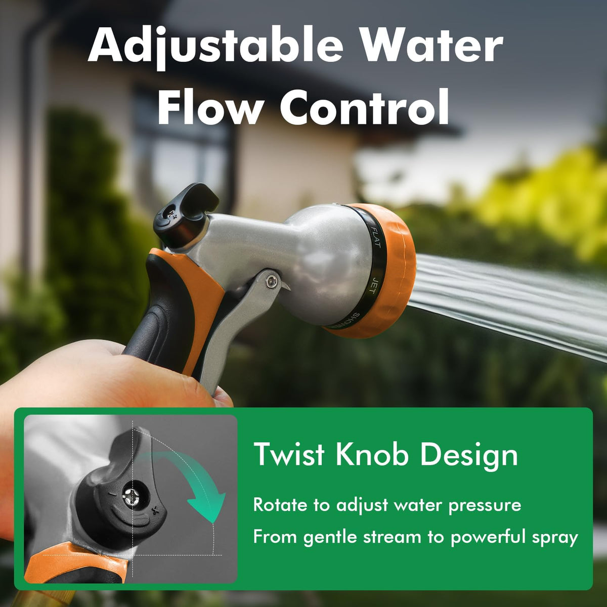 RESTMO Metal Garden Hose Nozzle, 7 Spray Patterns, Orange
