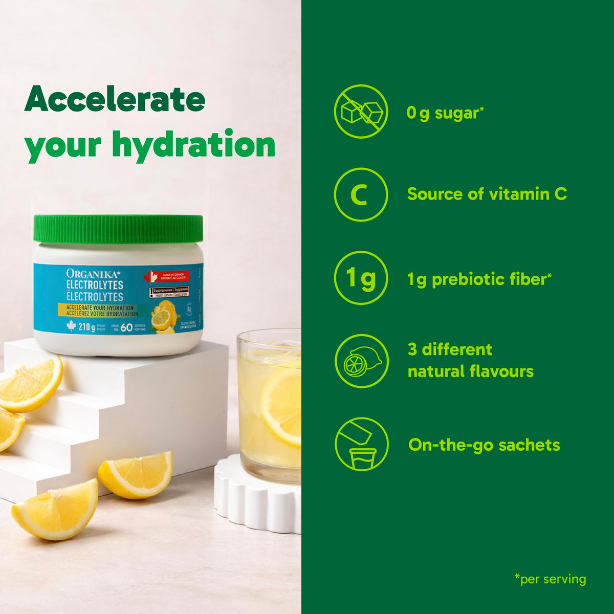 Organika Electrolytes Powder, Classic Lemonade, 210 g
