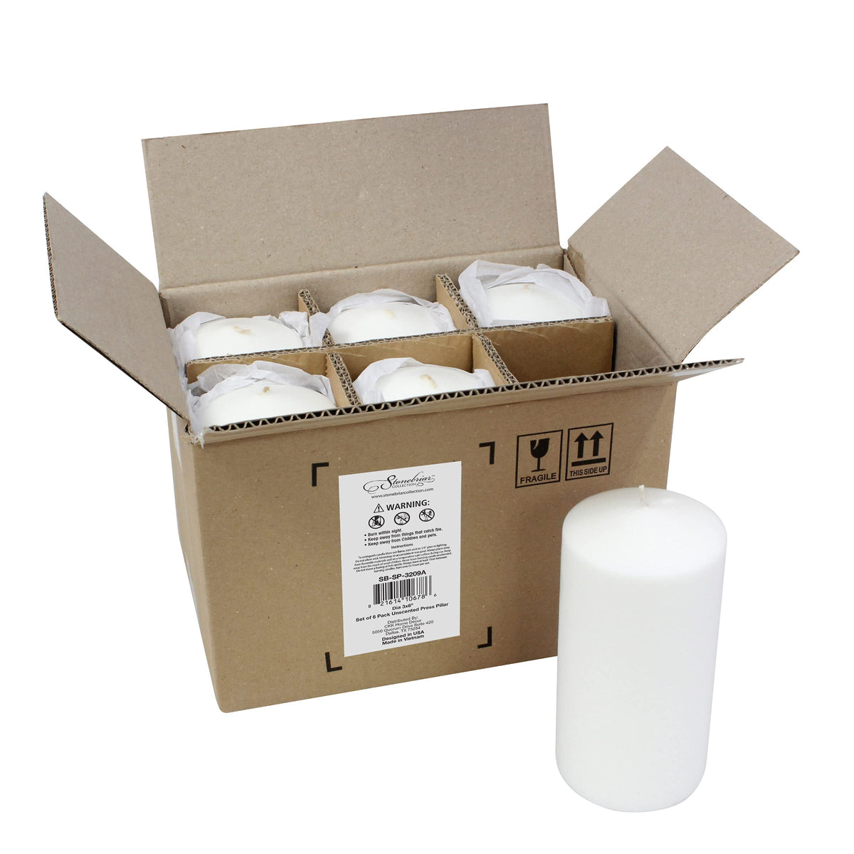 Stonebriar Unscented White Tall Pillar Candles, 3" x 6", 6 Count