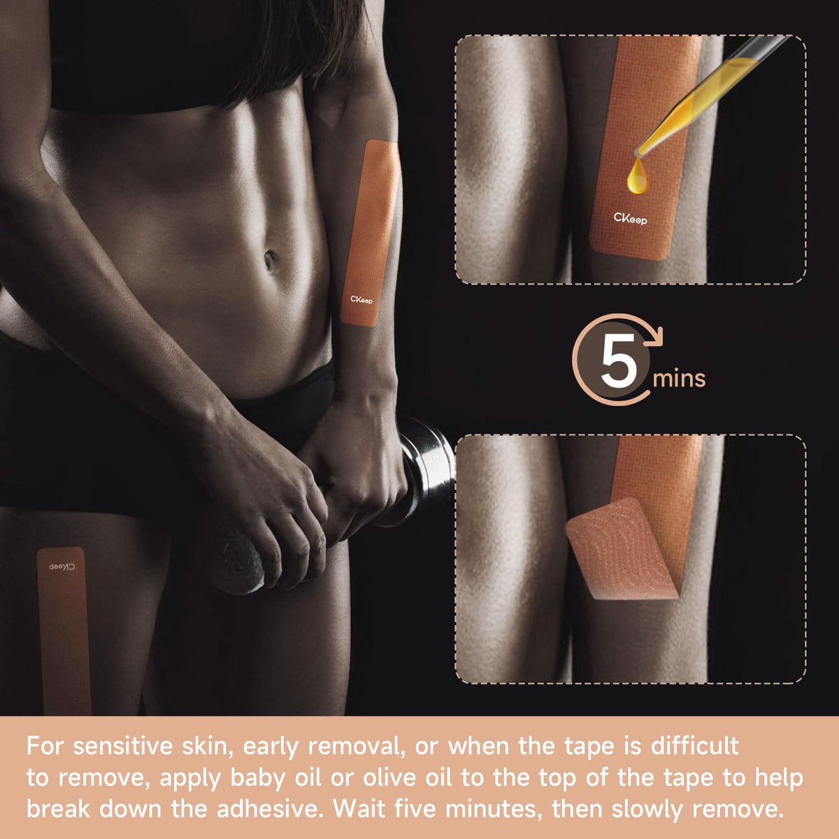CKeep Cotton Kinesiology Tape, Beige (2 Rolls)