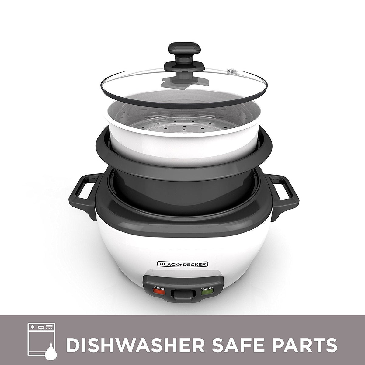 BLACK+DECKER 2-in-1 Rice Cooker and Food Steamer, 6-Cup