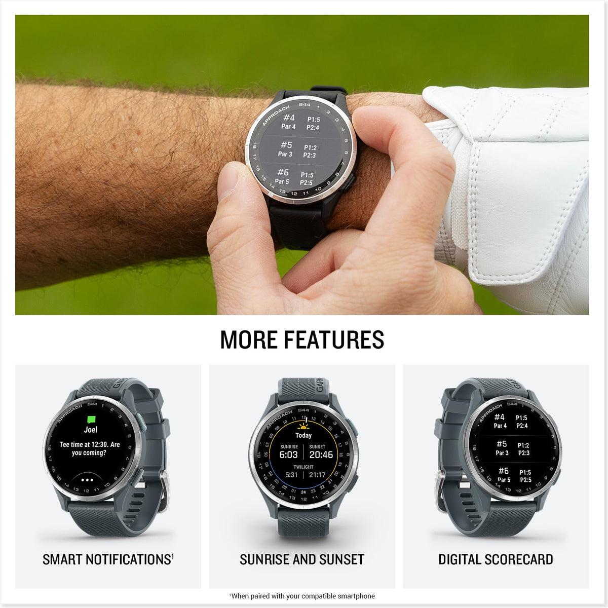 Garmin Approach S44 Golf GPS Smartwatch, Silver, Twilight Band