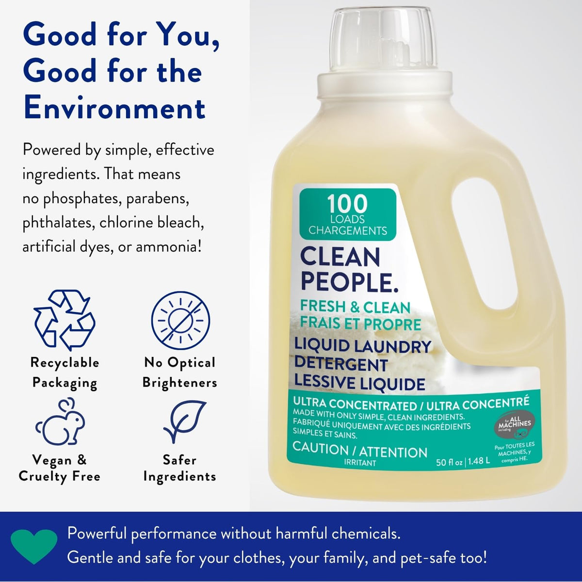 The Clean People Liquid Laundry Detergent, Fresh Scent, 50 Fl Oz