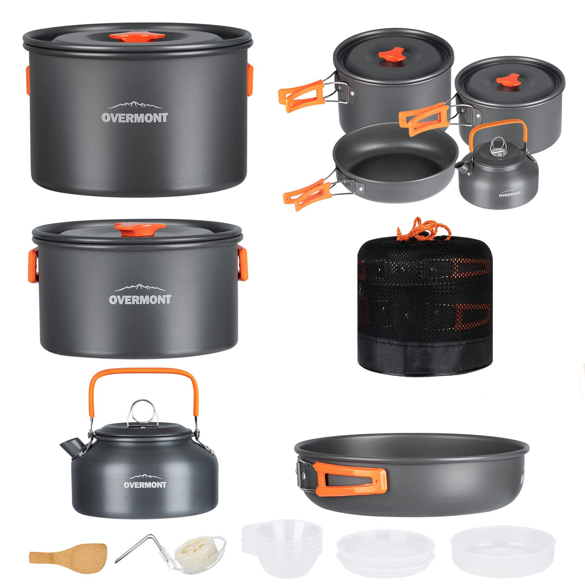 Overmont Camping Cookware Mess Kit, 16 Pieces