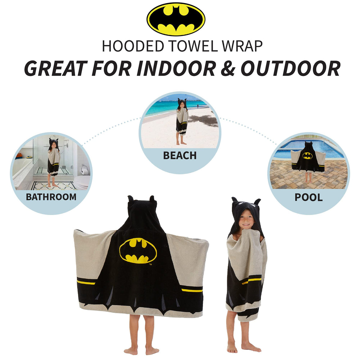 Franco Batman Kids Hooded Towel Wrap, 24 x 50 In