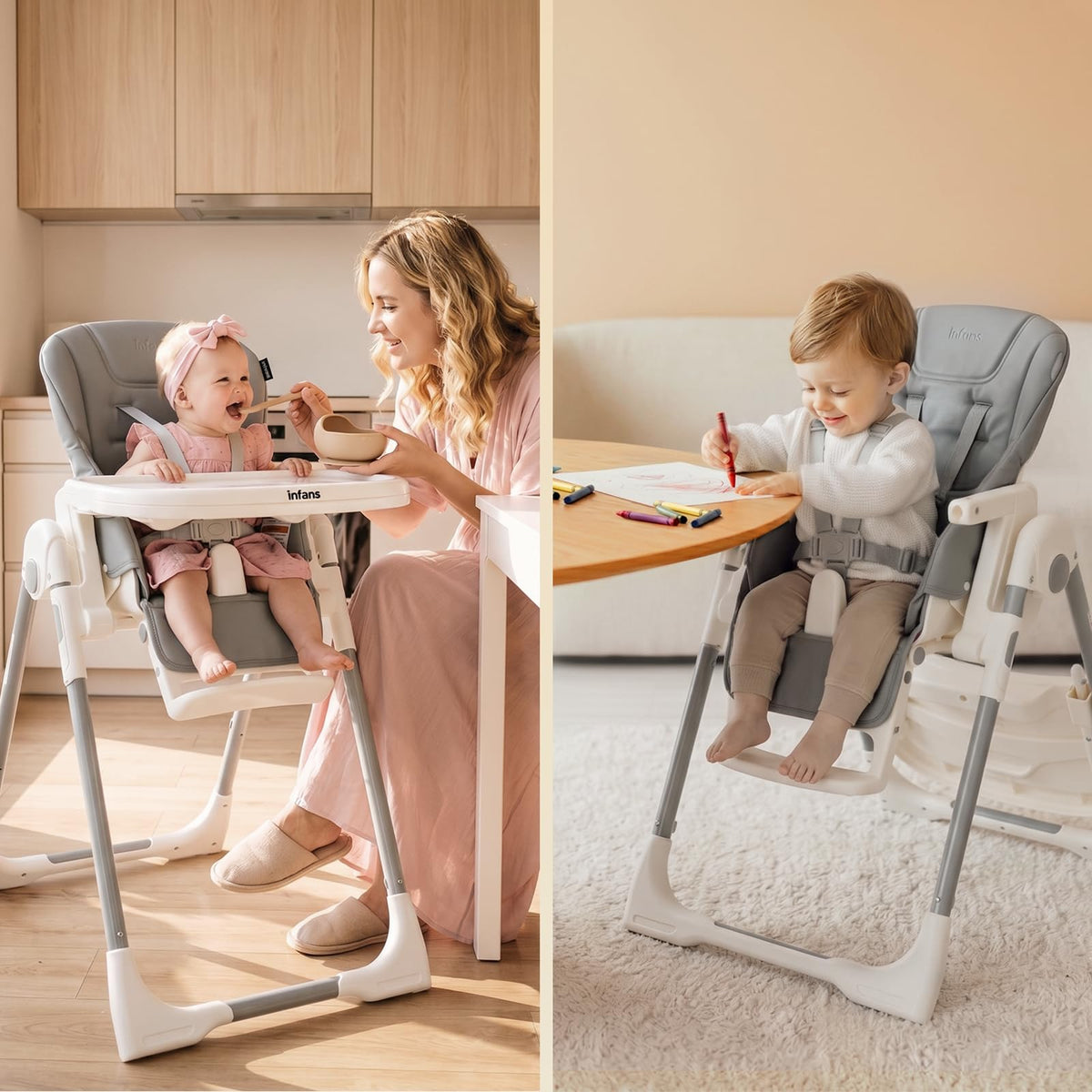 Infans Foldable High Chair for Babies and Toddlers, Grey