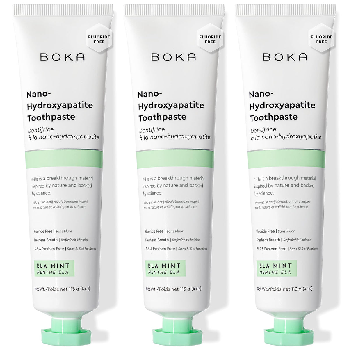 Boka Nano-Hydroxyapatite Toothpaste, Ela Mint, 113 g, 3-Pack