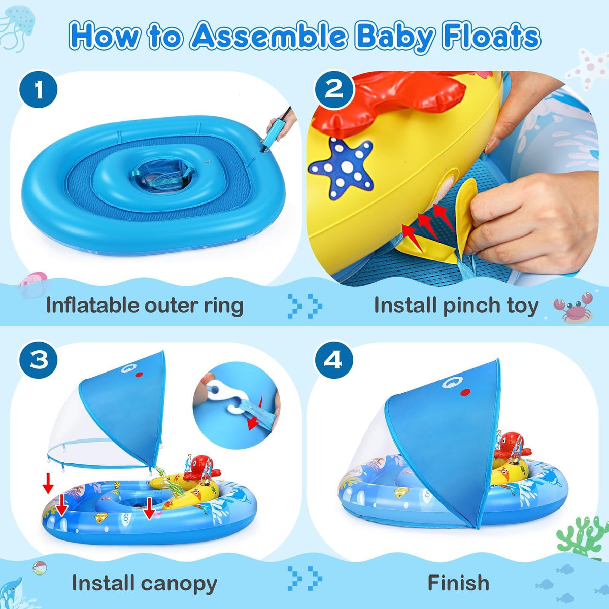 EZIGO Baby Pool Float with UPF 50+ Canopy, 6-36 Months