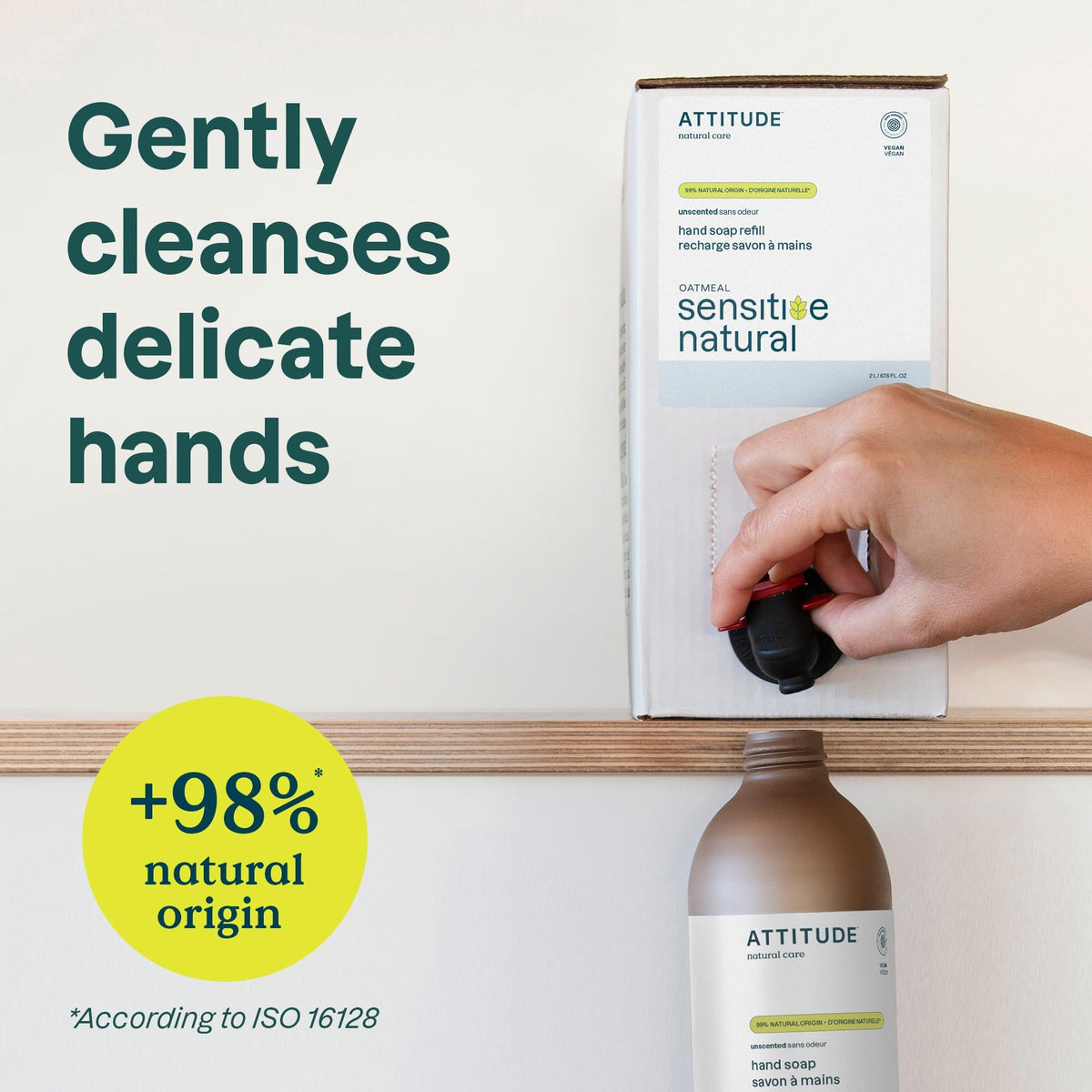 Attitude Gentle Hand Soap for Sensitive Skin, Unscented, 2 L Refill