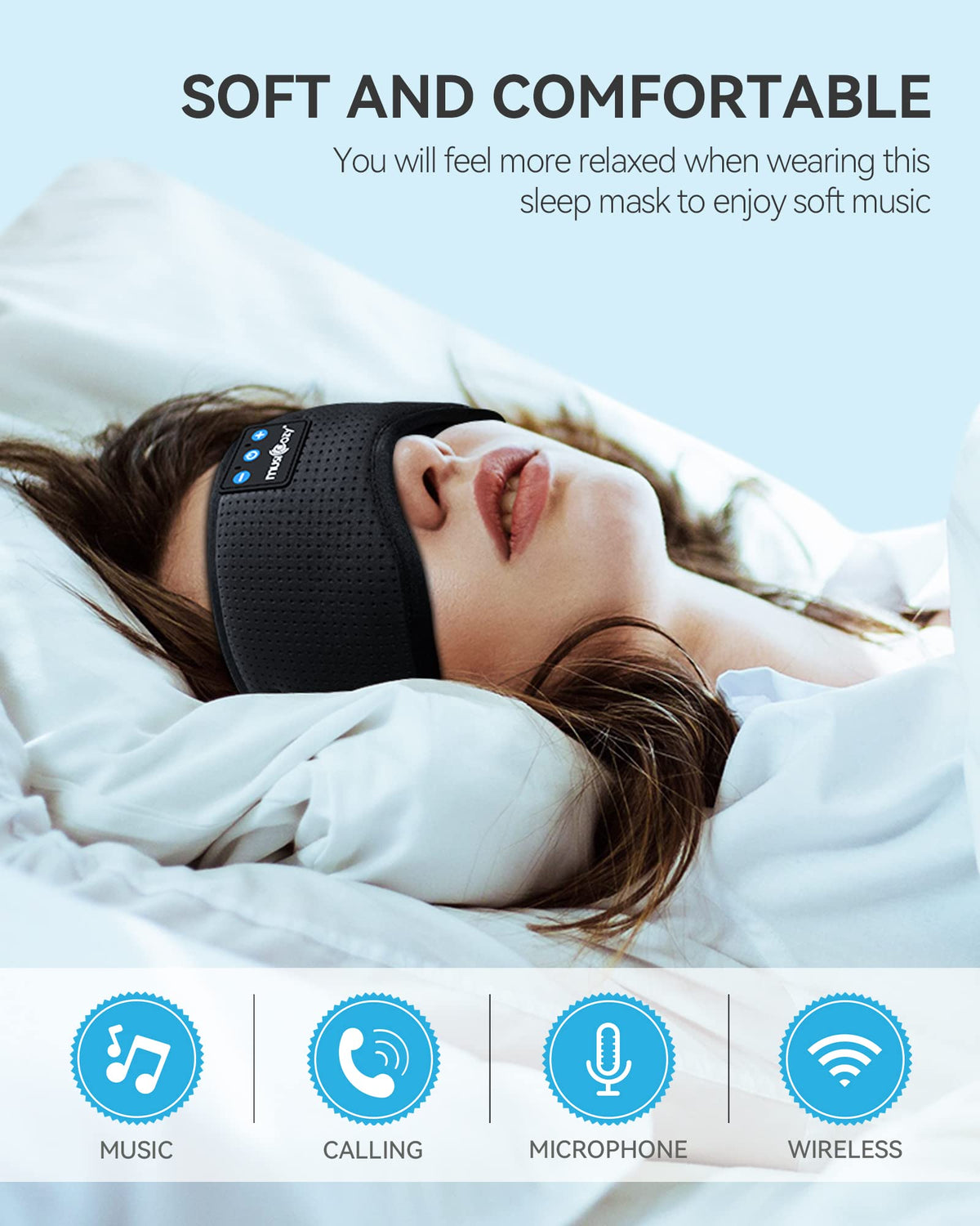 Musicozy Bluetooth 5.4 Sleep Headphones Headband, Matte Black