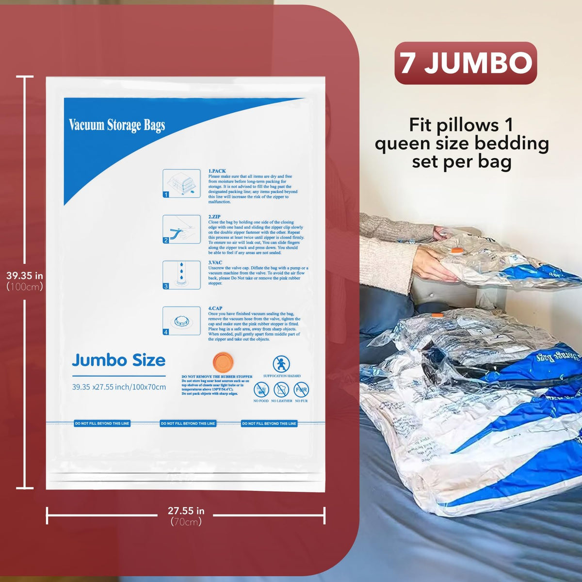 MEIQIHOME Jumbo Vacuum Storage Bags, 39 x 27.5 in, 7 Pack