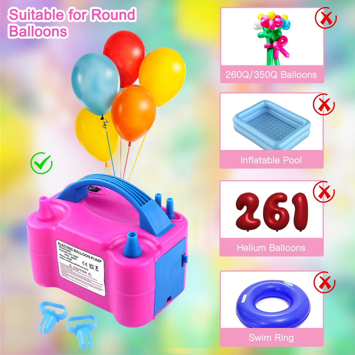 Dual Nozzle Electric Balloon Pump, Rose Red