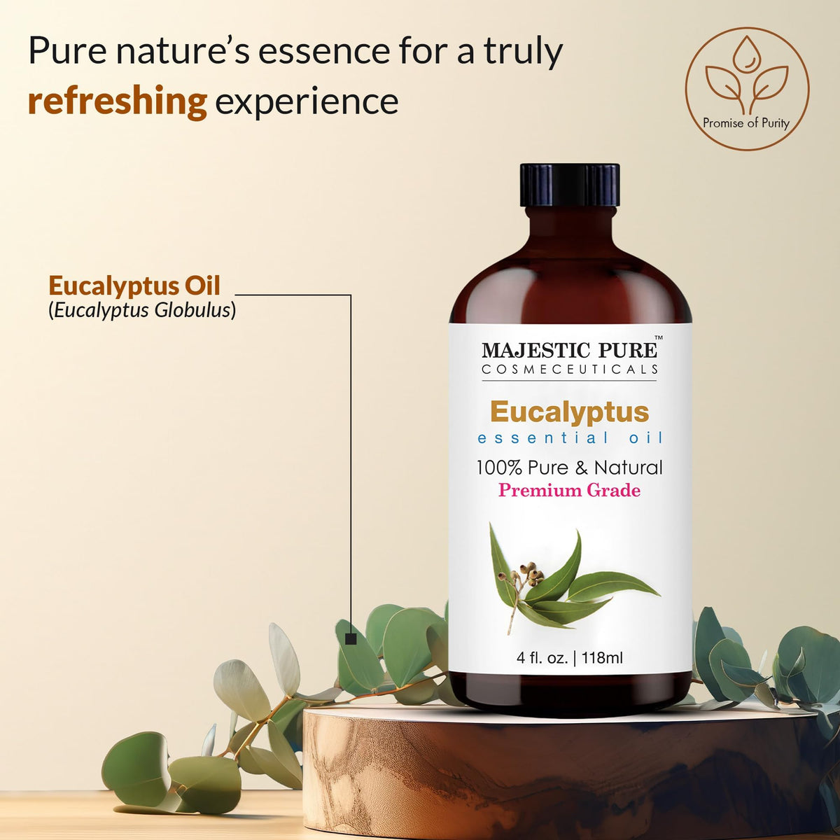 Majestic Pure Eucalyptus Essential Oil with Glass Dropper, 118 ml