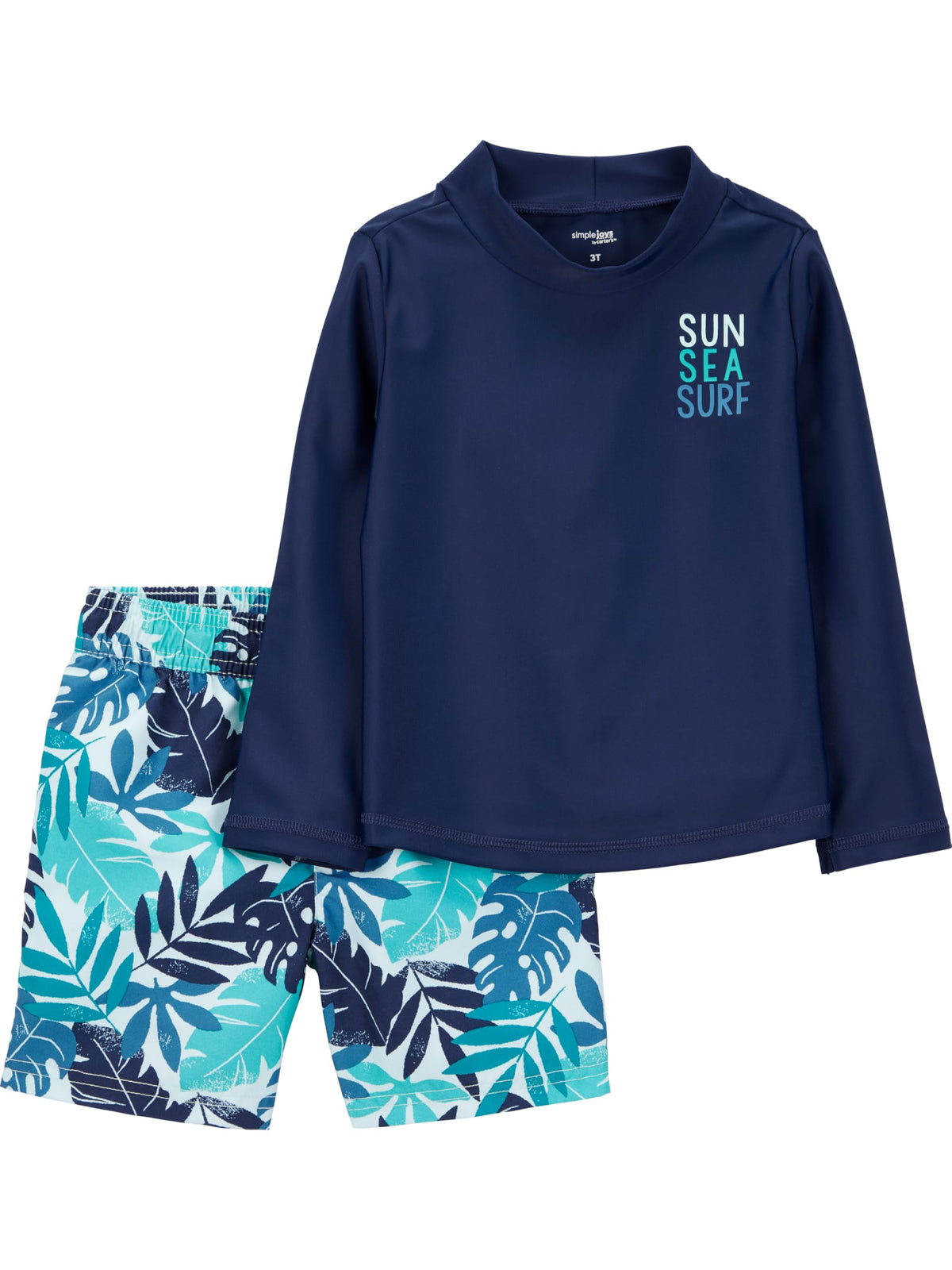 Simple Joys by Carter's Boys' Toddler Swimsuit Set, Navy Tropical, 4T