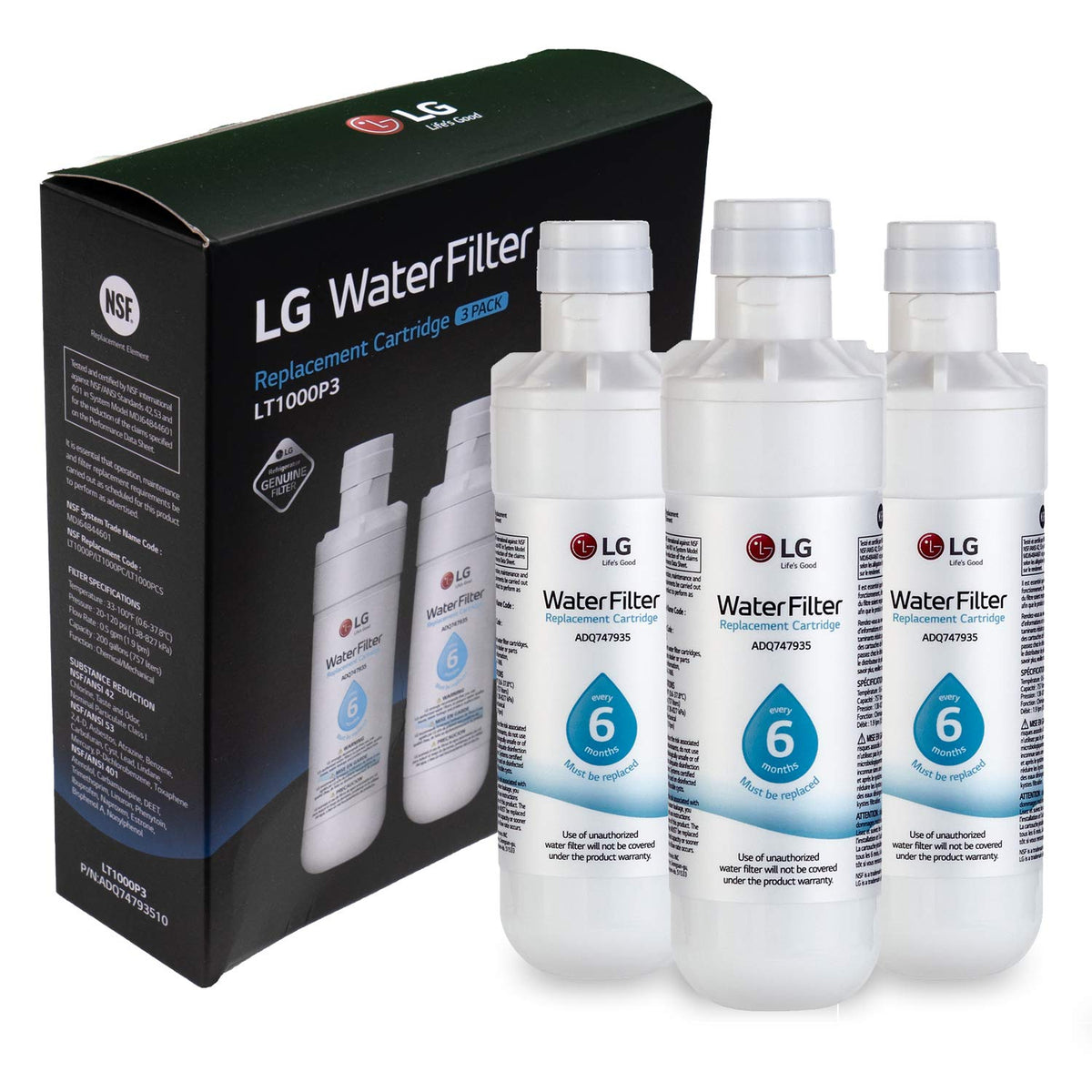 LG LT1000P3 Refrigerator Water Filter, 3-Pack