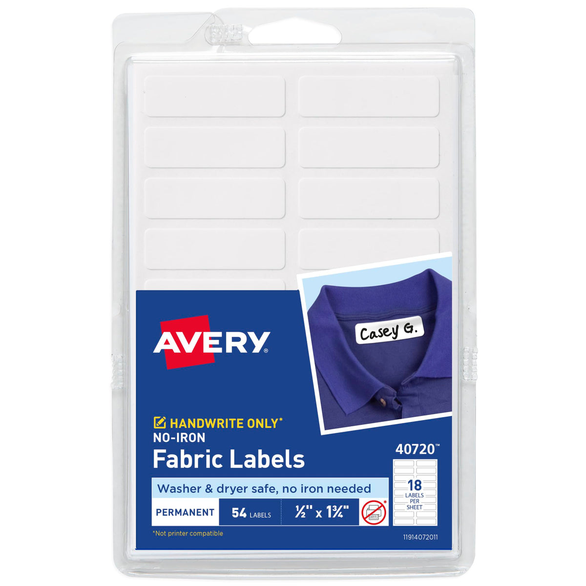 Avery No-Iron Clothing Labels, 1/2 x 1-3/4 in, White, 54 Count