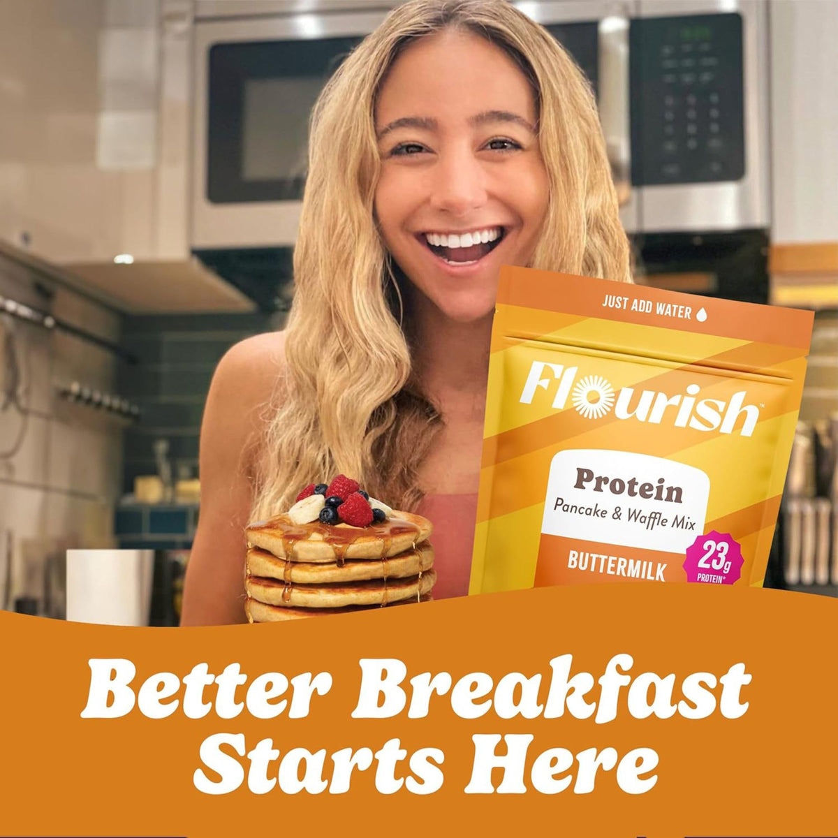 Flourish Protein Pancake & Waffle Mix, Buttermilk, 430 g, 2-Pack