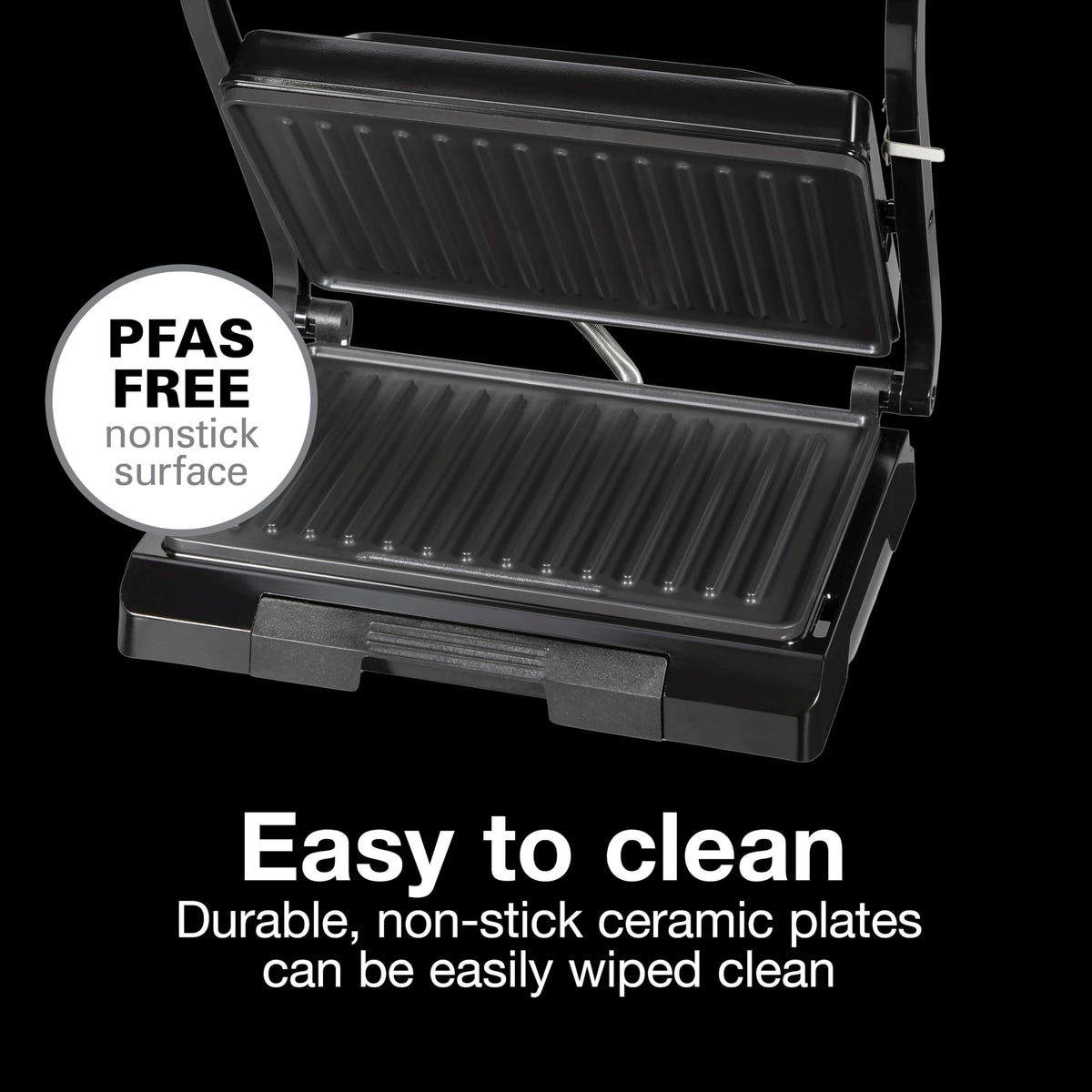 Proctor Silex 4 Serving Panini Press, Nonstick Grids, Black, 25440PS