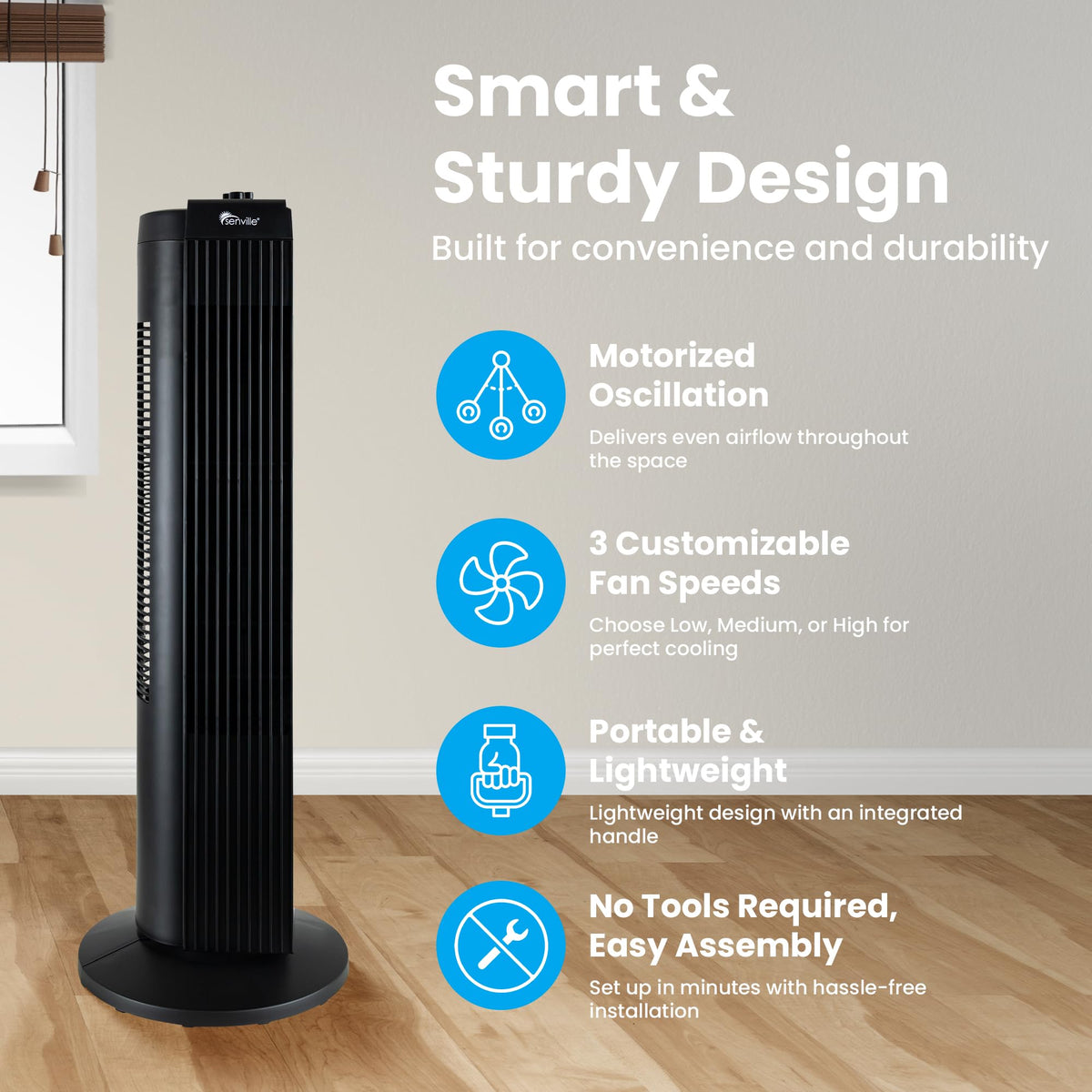 Senville 27" Standing Fan for Bedroom and Home with 60° Oscillation, SENFZ10-19M