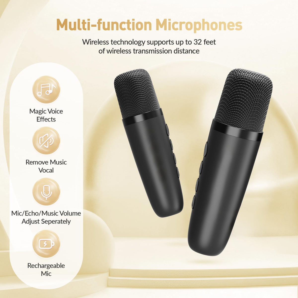 BEILIHART Mini Karaoke Machine with 2 Wireless Microphones