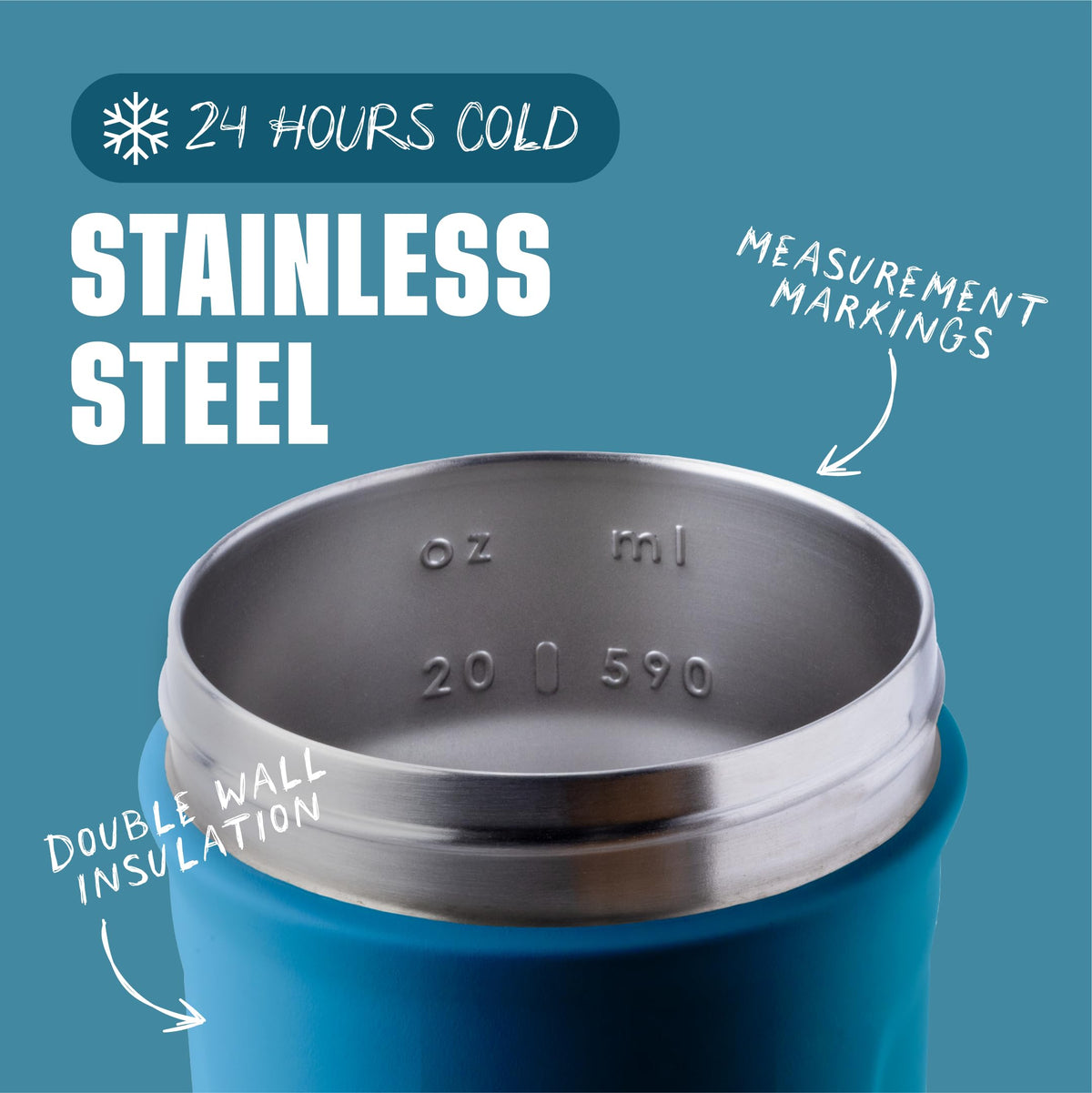 BlenderBottle Strada Insulated Stainless Steel Shaker Cup, 24 oz, Blue