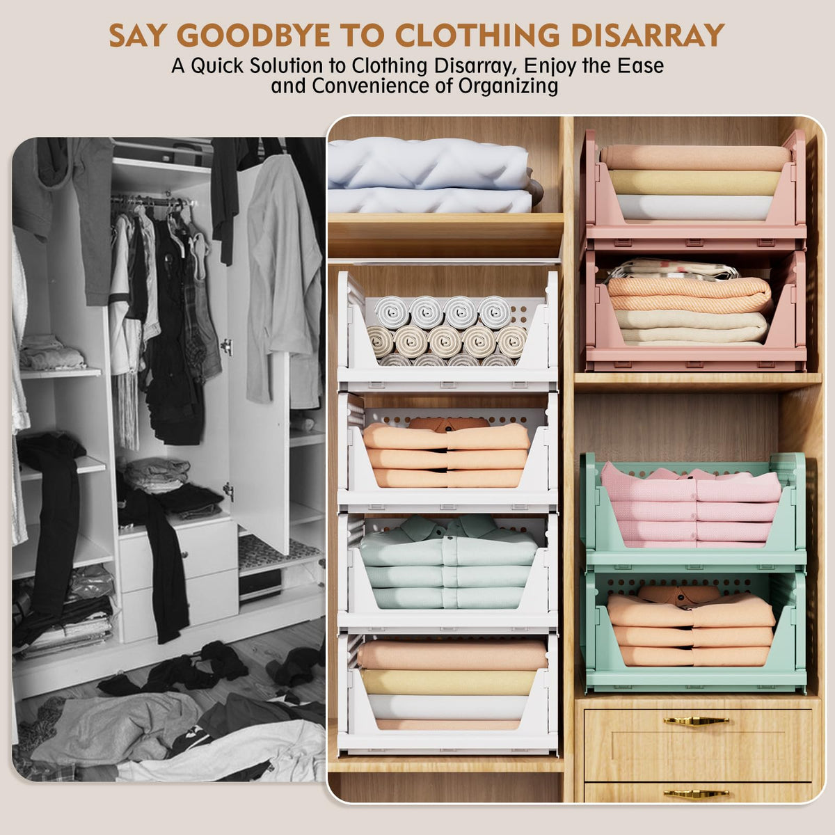 SNSLXH Foldable Stackable Closet Organizer Boxes, White (5 Pack)
