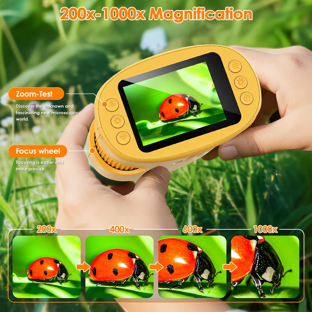 Temodu Kids' 1000X Digital Microscope, 2" Screen, Yellow
