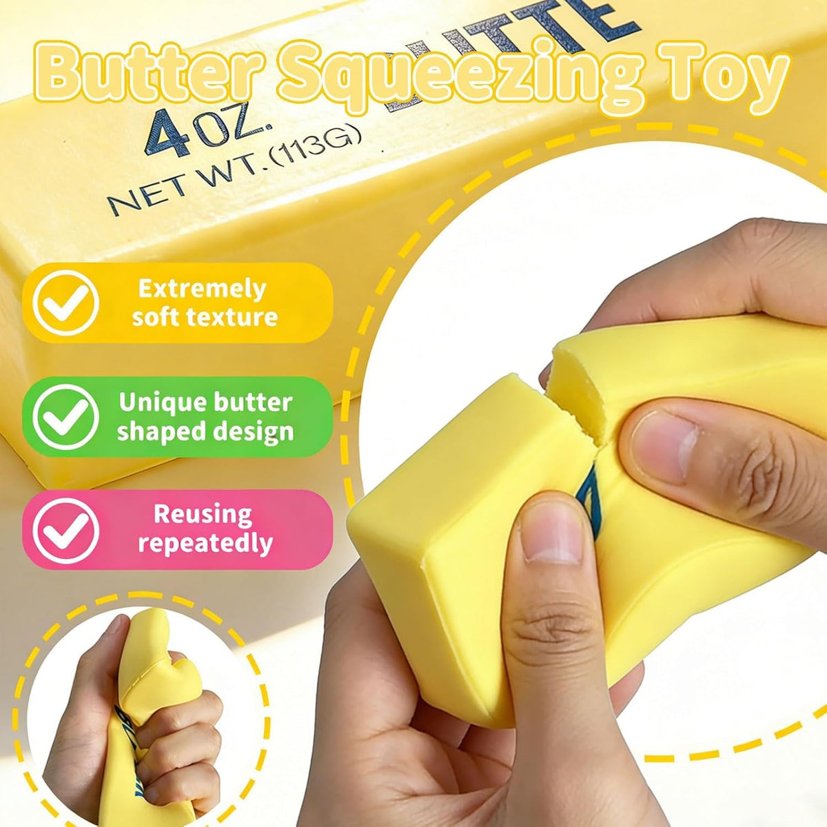 Butter Stress Balls, Slow Rebound, Yellow, 2 Pcs