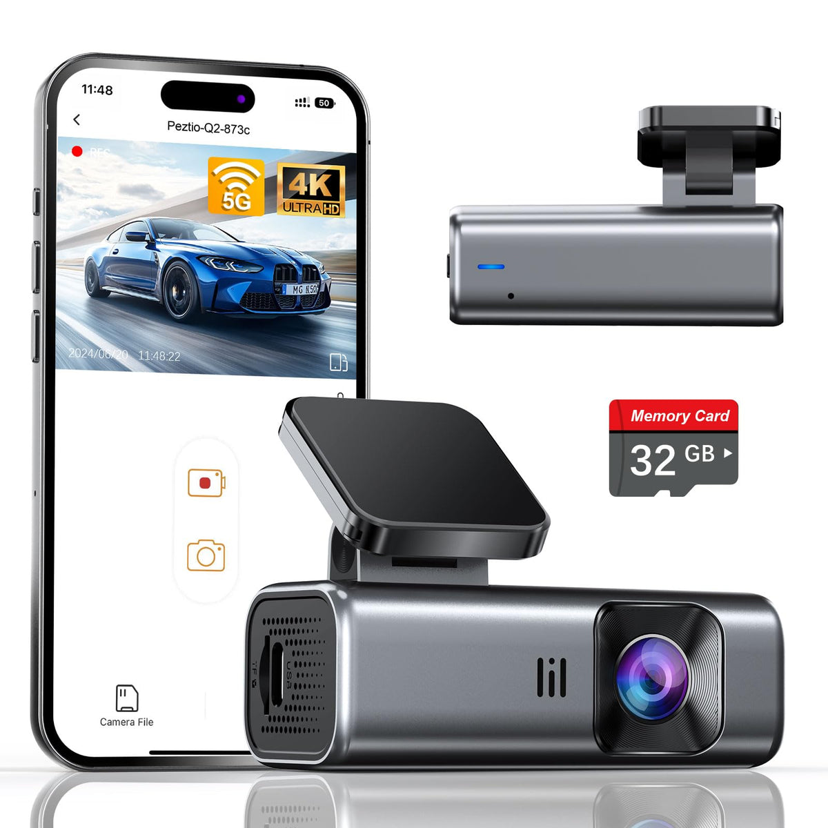 galphi 4K Front Dash Cam with 5G WiFi & 32 GB Card