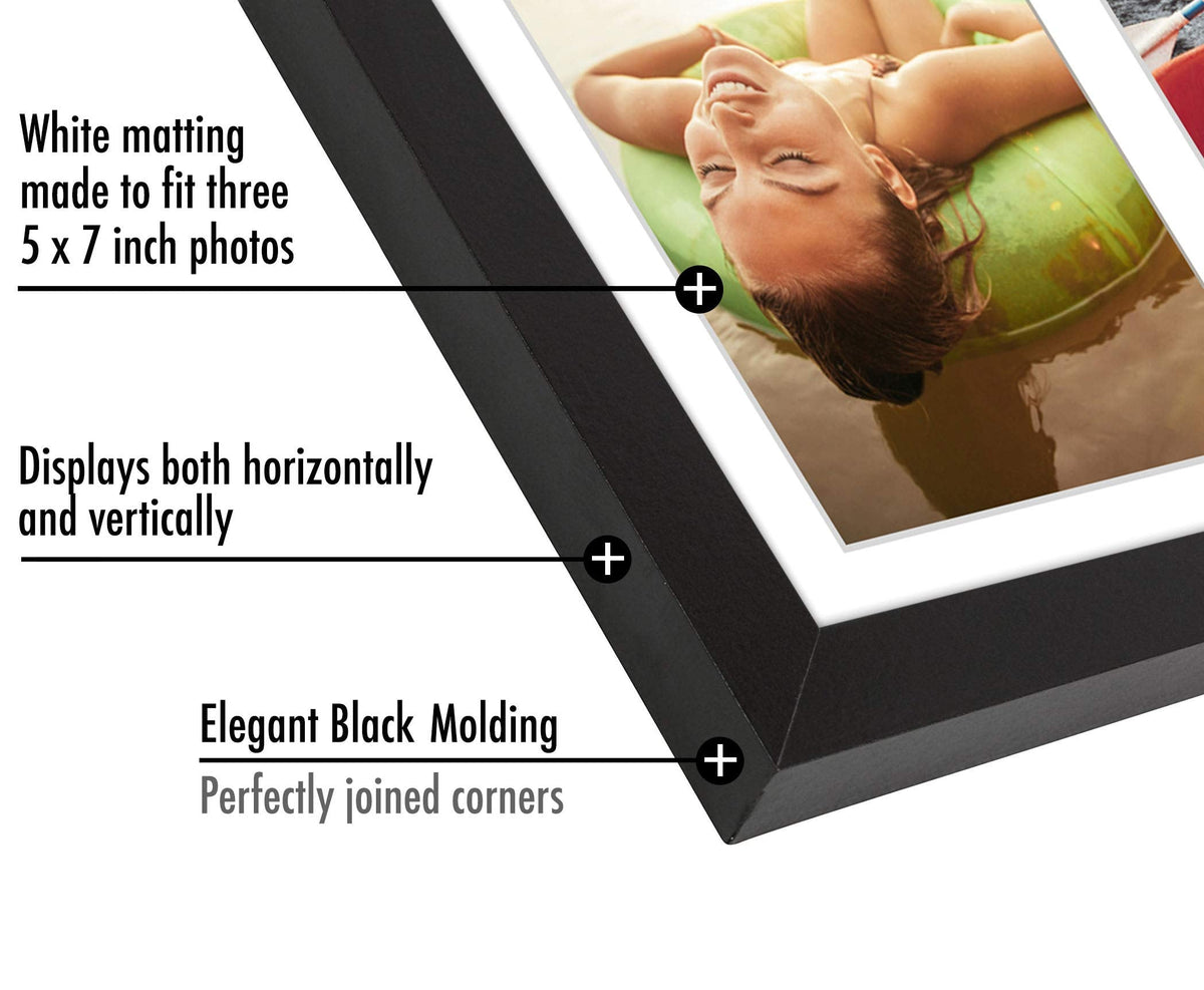Americanflat 5x7 Collage Picture Frame, Three Photos, Black
