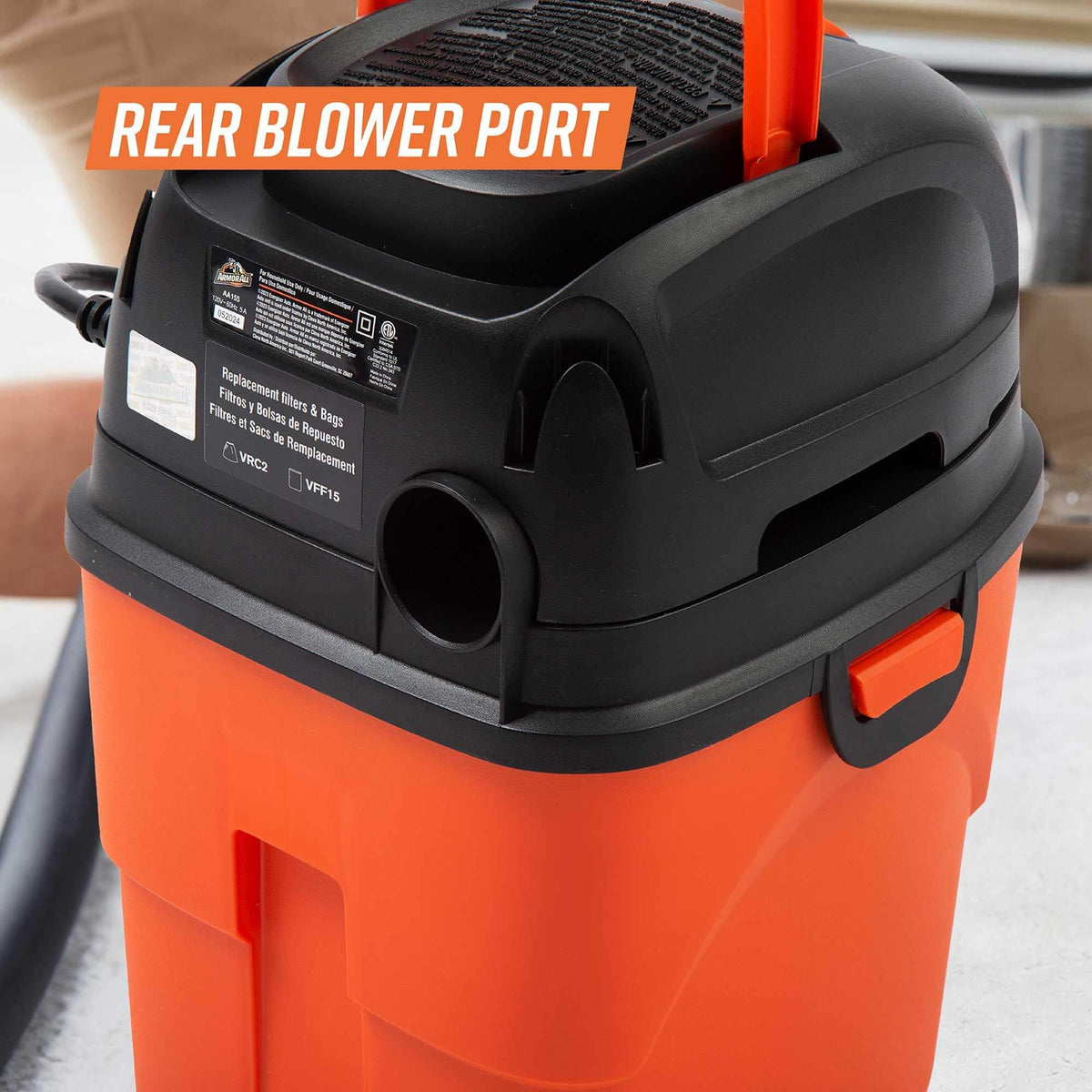 Armor All 1.5 Gallon 2 Peak HP Vac-Mate Wet/Dry Vacuum, AA155, Orange