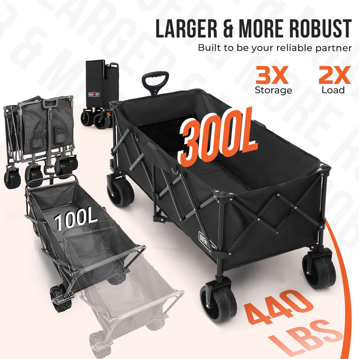 Overmont 300L Foldable Collapsible Wagon, 440lbs Load