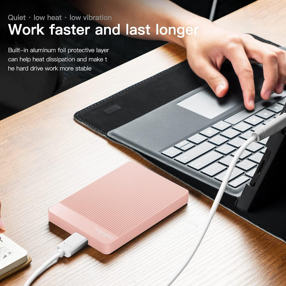 UnionSine 500GB Slim Portable External Hard Drive, USB 3.0, Pink