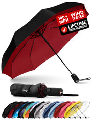Repel Windproof Compact Travel Umbrella, Black/Red