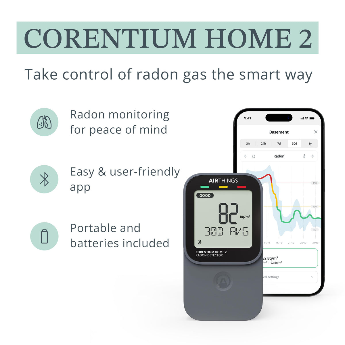 Airthings 325 Corentium Home 2 Smart Digital Radon Detector