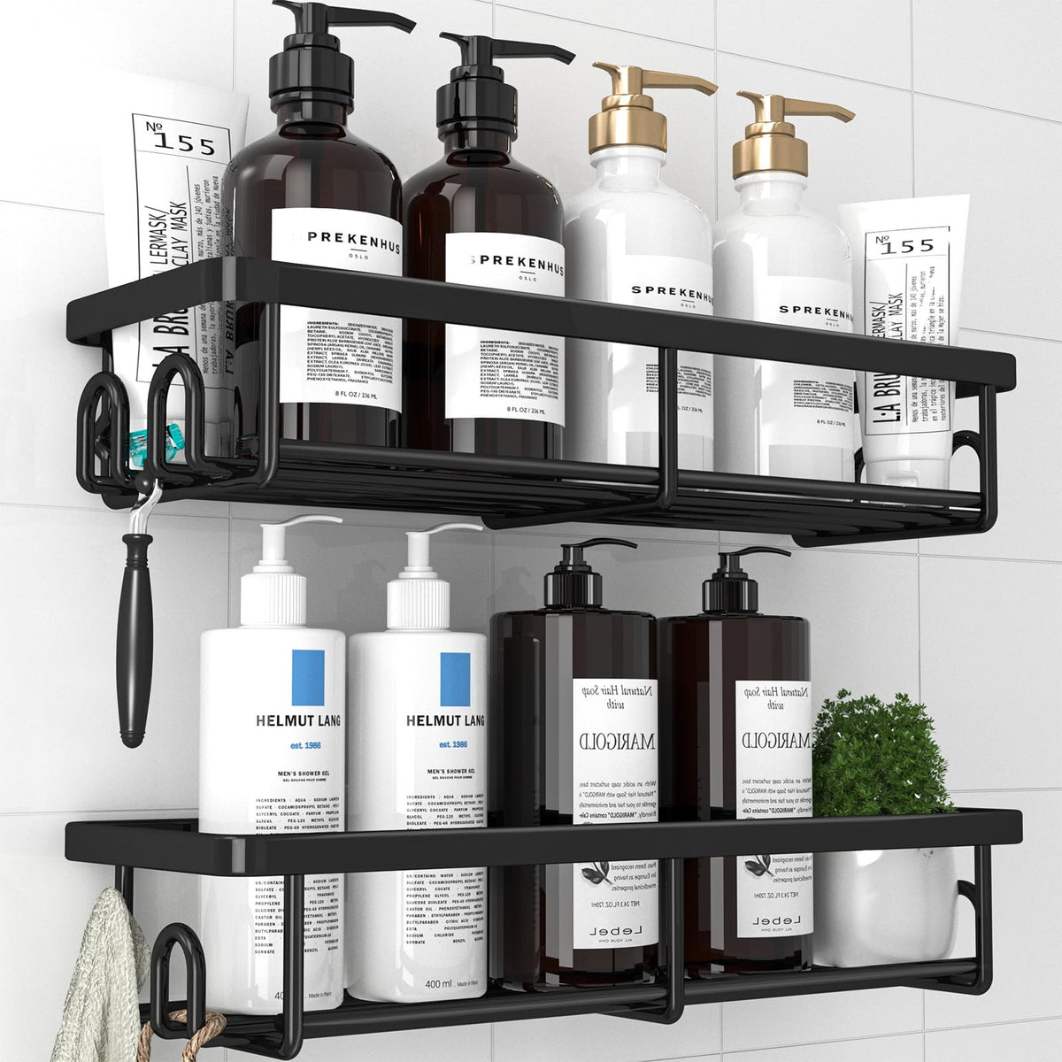 Kitsure 2-Pack Rustproof Stainless Steel Shower Caddy, Black, Large