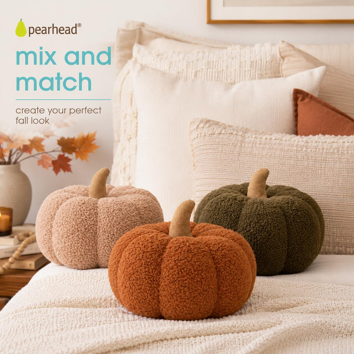 Pearhead Sherpa Pumpkin Pillow, Rust Orange